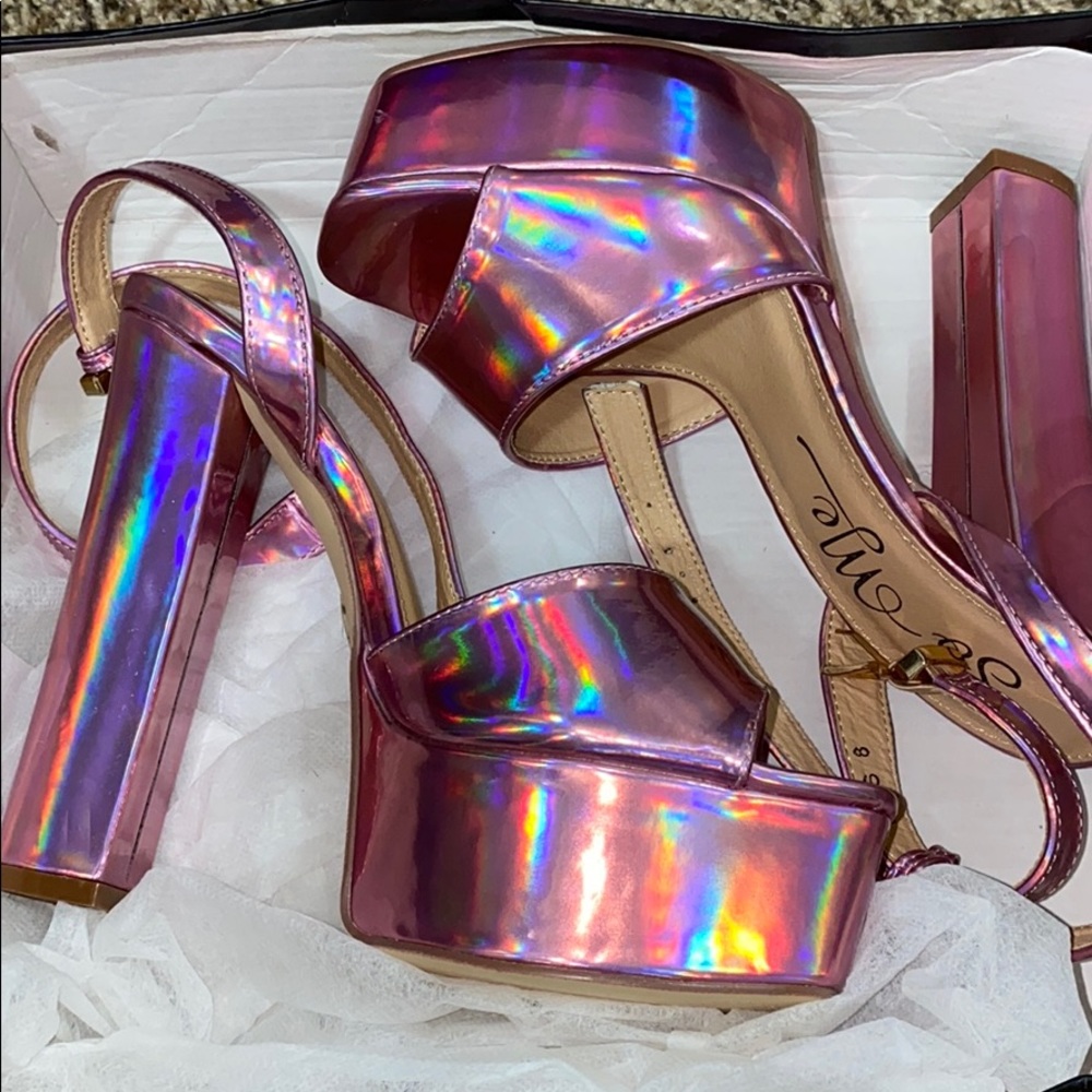 FN Pink Holographic Platform Heels Size 8